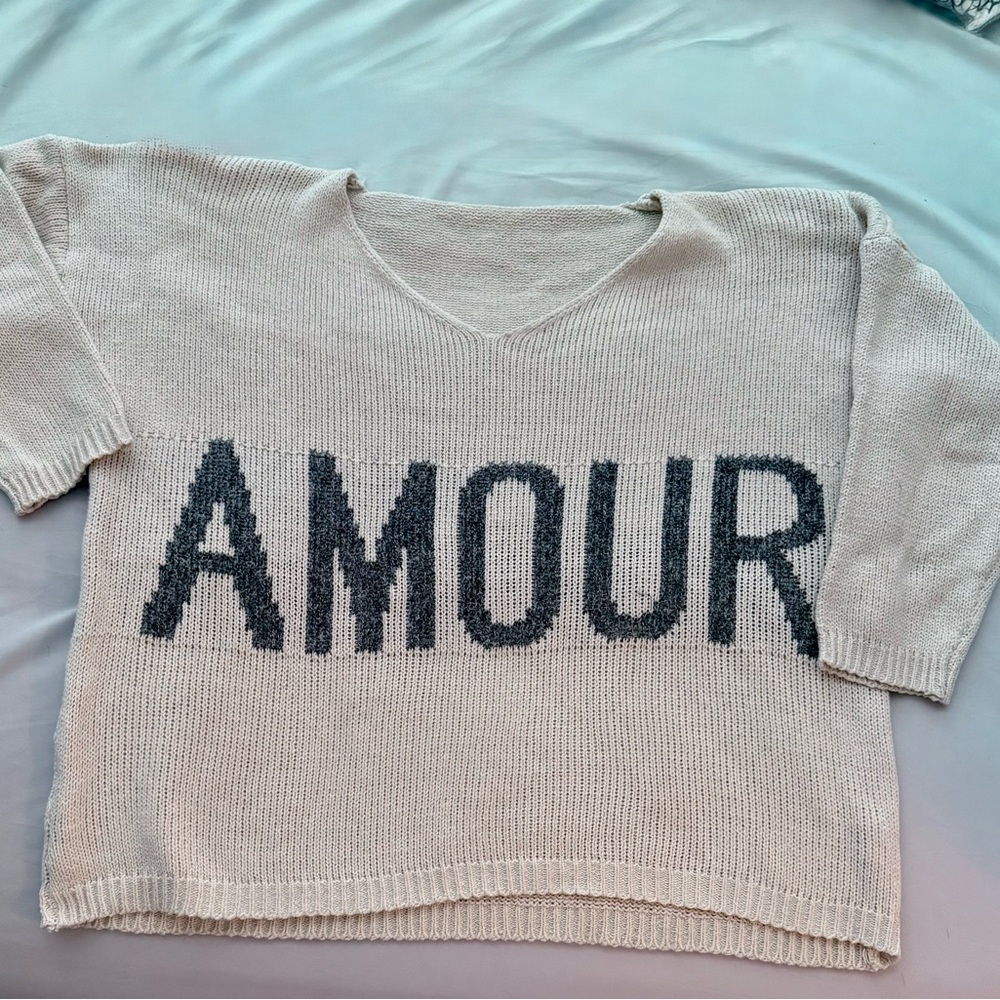 Chic V-Neck Sweater with Amour Design
